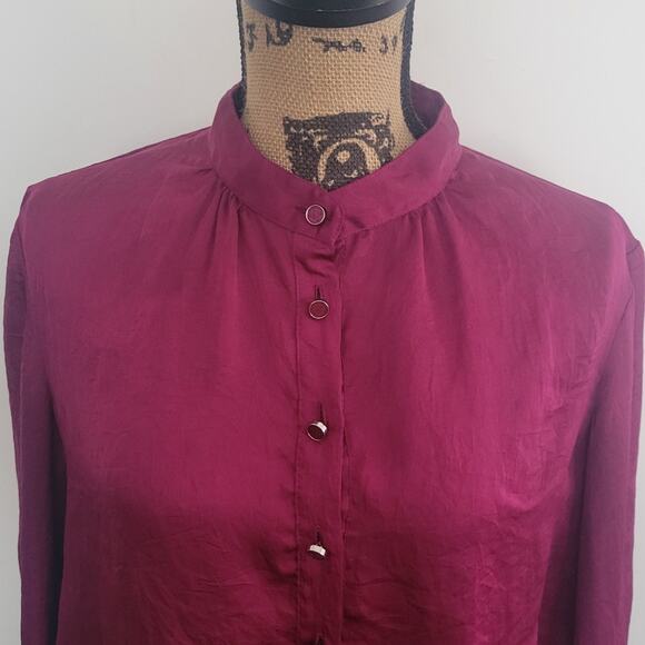 Michael Kors purple high neck blouse, size medium, ruffled waist, tab sleeves - Picture 4 of 7
